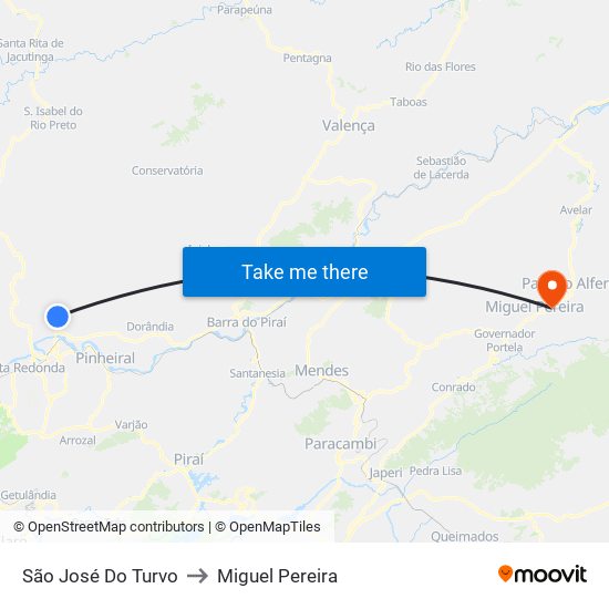 São José Do Turvo to Miguel Pereira map