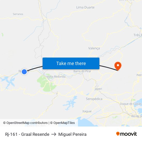 Rj-161 - Graal Resende to Miguel Pereira map