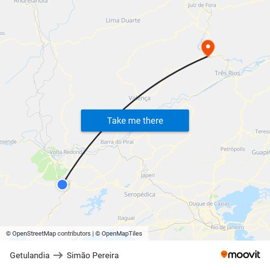Getulandia to Simão Pereira map