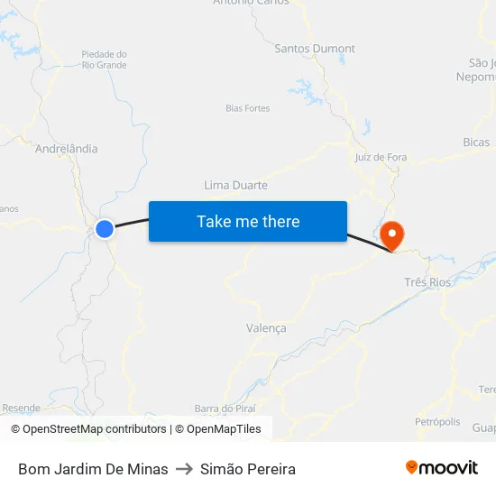 Bom Jardim De Minas to Simão Pereira map