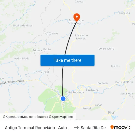 Antigo Terminal Rodoviário - Auto Comercial, Barra Mansa to Santa Rita De Jacutinga map