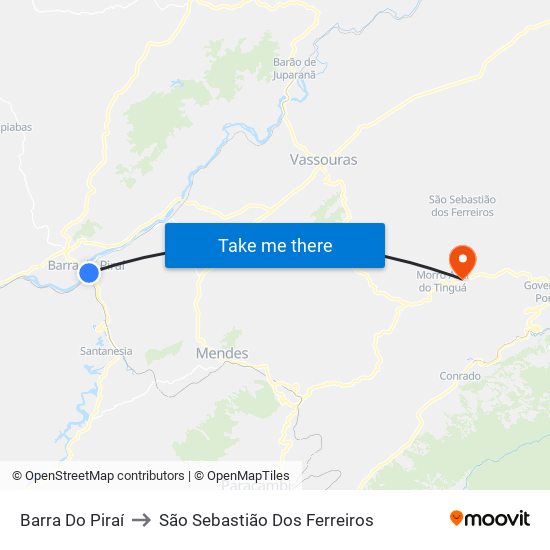 Barra Do Piraí to São Sebastião Dos Ferreiros map