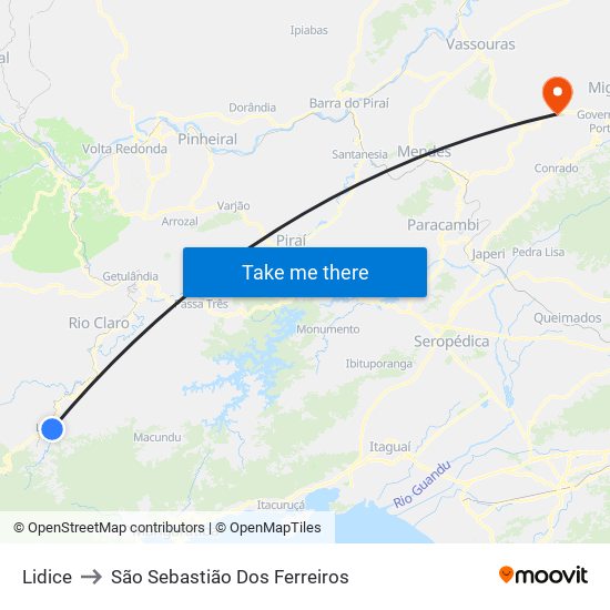 Lidice to São Sebastião Dos Ferreiros map