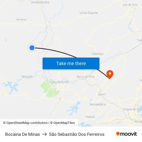 Bocaina De Minas to São Sebastião Dos Ferreiros map