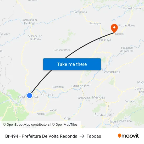 Br-494 - Prefeitura De Volta Redonda to Taboas map