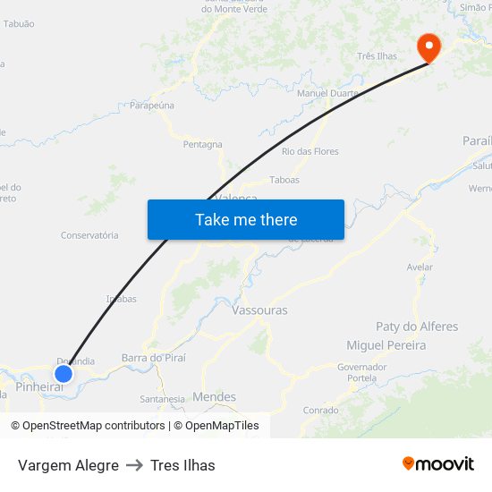 Vargem Alegre to Tres Ilhas map