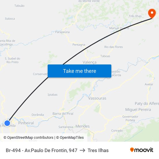 Br-494 - Av.Paulo De Frontin, 947 to Tres Ilhas map