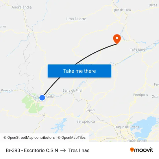 Br-393 - Escritório C.S.N., Volta Redonda to Tres Ilhas map