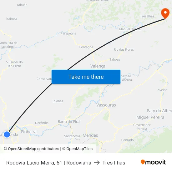 Br-393 - Rodoviária, Volta Redonda to Tres Ilhas map