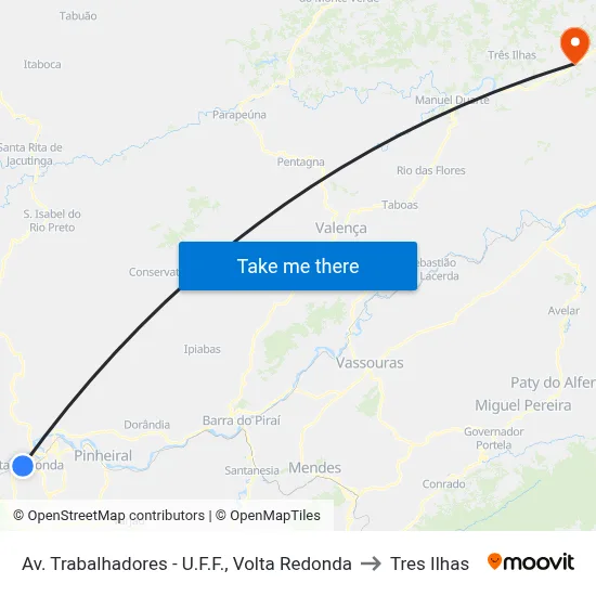 Av. Trabalhadores - U.F.F., Volta Redonda to Tres Ilhas map