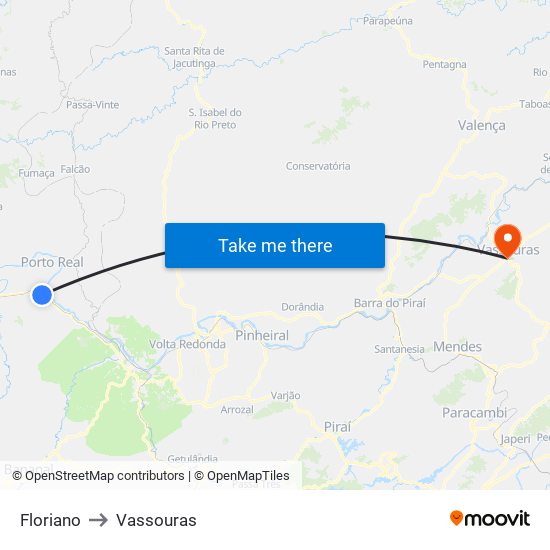Floriano to Vassouras map