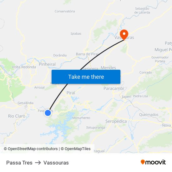 Passa Tres to Vassouras map