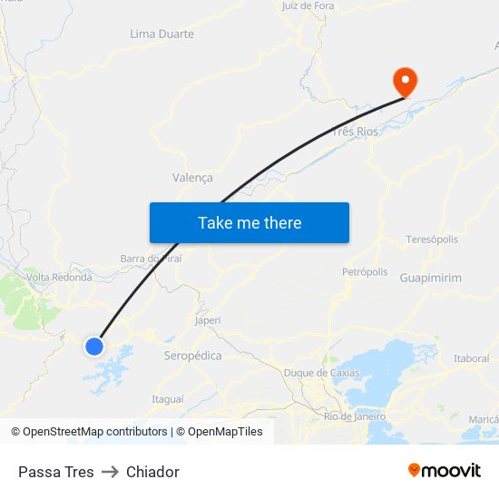 Passa Tres to Chiador map