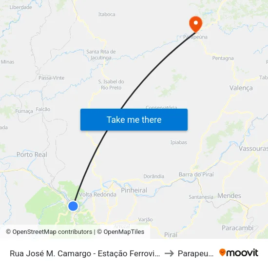 Rua José Marc. Camargo - Estação Ferroviária, Barra Mansa to Parapeuna map