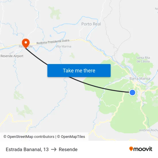 Estrada Bananal, 13 to Resende map