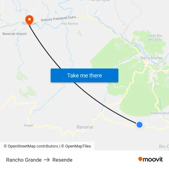 Rancho Grande to Resende map