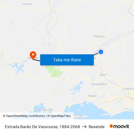 Estrada Barão De Vassouras, 1884-2068 to Resende map