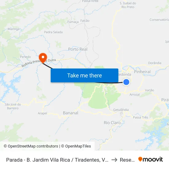 Parada - B. Jardim Vila Rica / Tiradentes, Volta Redonda to Resende map