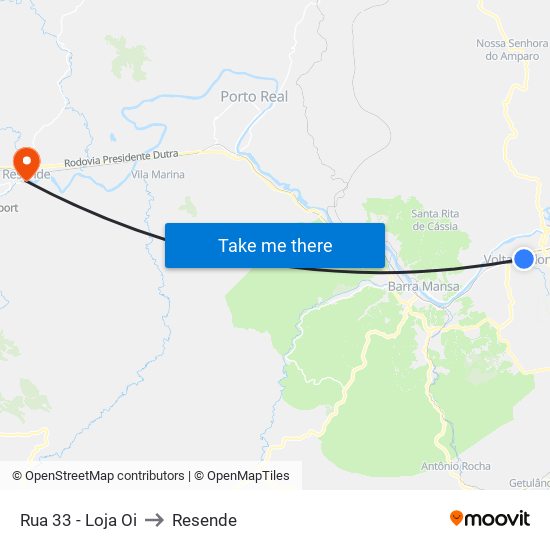 Rua 33 - Loja Oi to Resende map