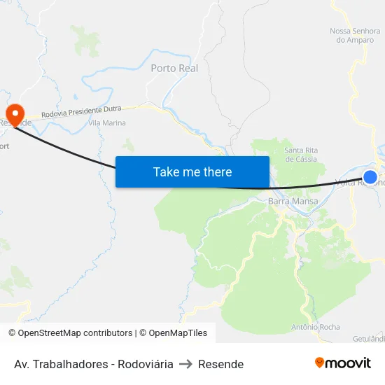 Av. Trabalhadores - Rodoviária, Volta Redonda to Resende map
