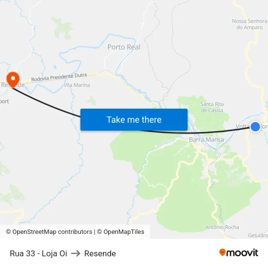 Rua 33 - Loja Oi, Volta Redonda to Resende map