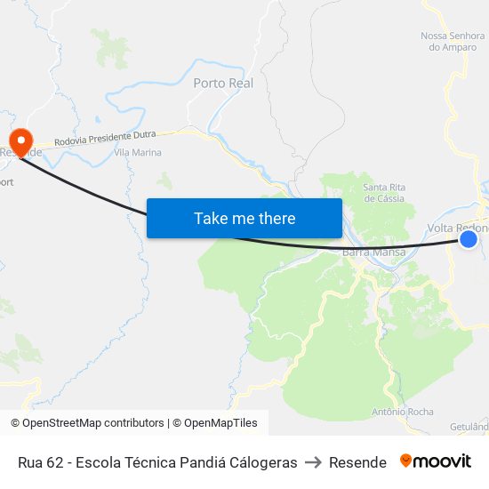 Rua 62 - Escola Técnica Pandiá Cálogeras to Resende map