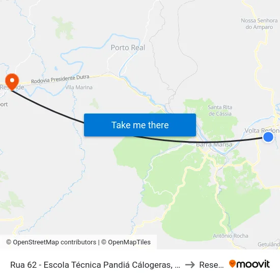 Rua 62 - Escola Técnica Pandiá Cálogeras, Volta Redonda to Resende map