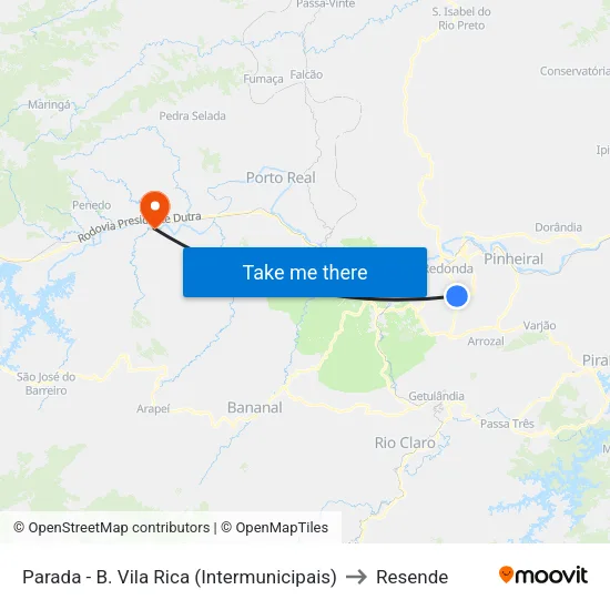 Avenida Três, 95 to Resende map