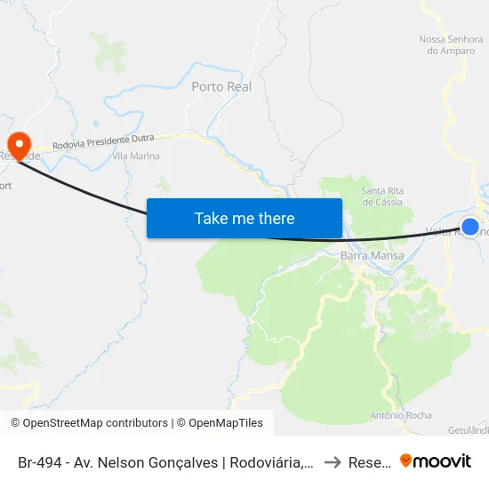 Br-494 - Av. Nelson Gonçalves | Rodoviária, Volta Redonda to Resende map