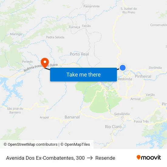 Avenida Dos Ex-Combatentes, 300 to Resende map