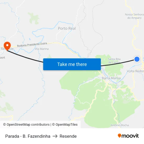 Parada - B. Fazendinha, Volta Redonda to Resende map