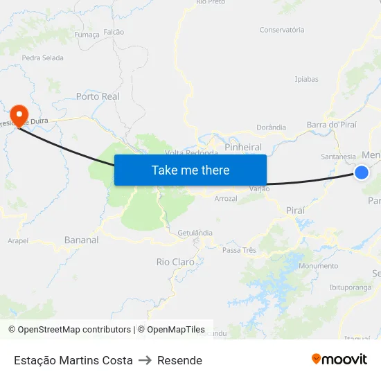 Estação Martins Costa to Resende map