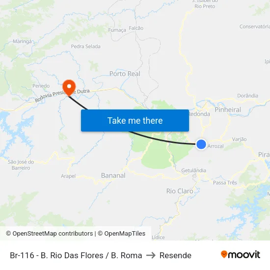 Br-116 - B. Roma, Volta Redonda to Resende map