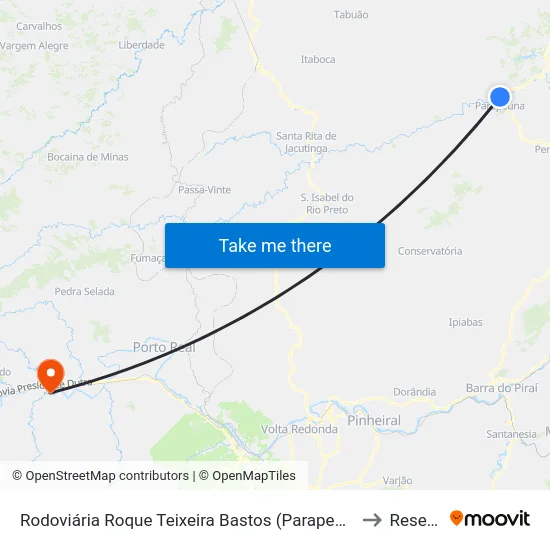 Rodoviária Roque Teixeira Bastos (Parapeúna), Valença to Resende map