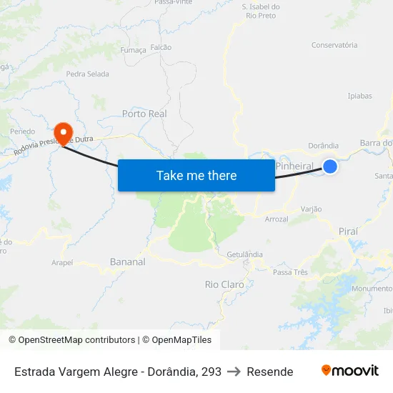 Estrada Vargem Alegre - Dorândia, 293 to Resende map
