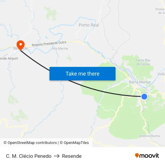 C. M. Clécio Penedo, Barra Mansa to Resende map