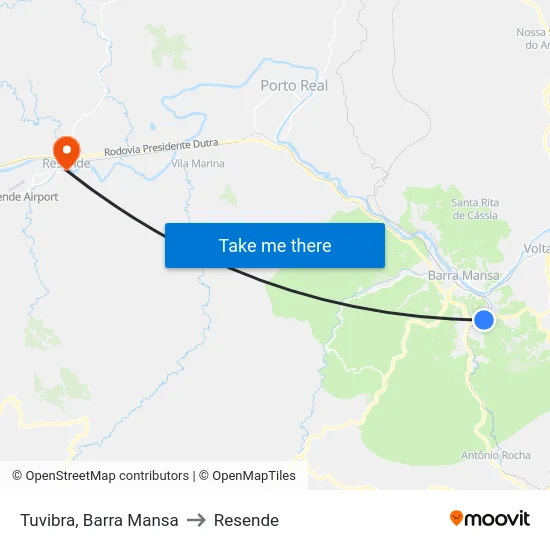 Tuvibra, Barra Mansa to Resende map