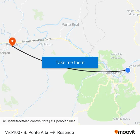 Vrd-100 - B. Ponte Alta, Volta Redonda to Resende map