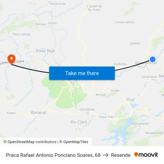 Praca Rafael Antonio Ponciano Soares, 68 to Resende map