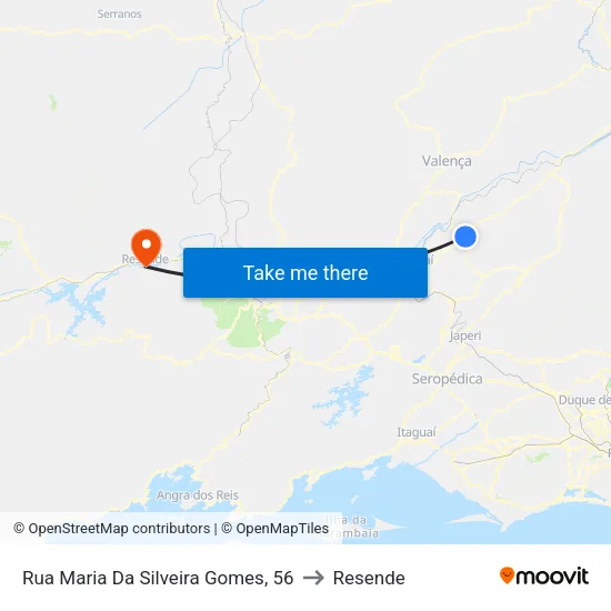 Rua Maria Da Silveira Gomes, 56 to Resende map