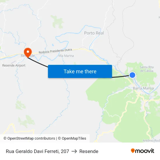 Rua Geraldo Davi Ferreti, 207 to Resende map