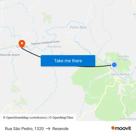 Rua São Pedro, 1320 to Resende map