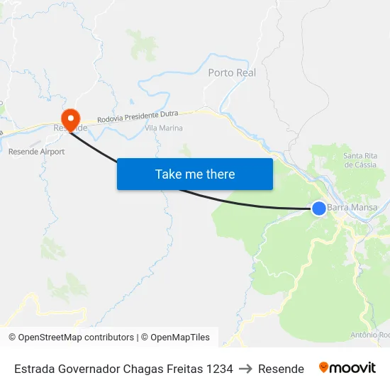 Estrada Governador Chagas Freitas 1234 to Resende map