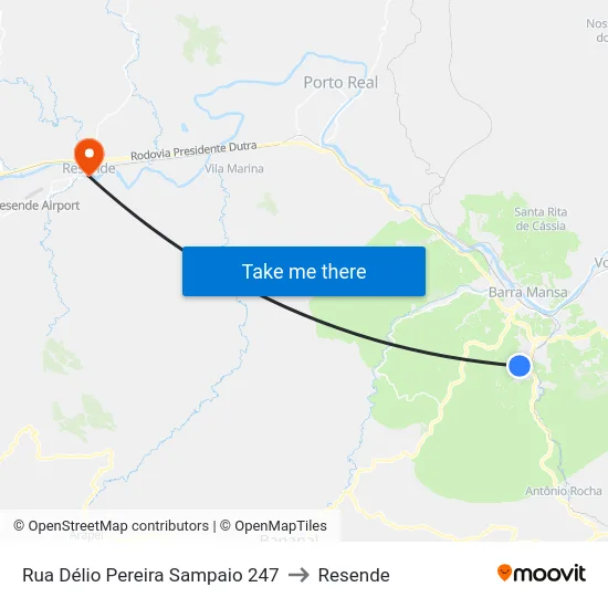Rua Délio Pereira Sampaio 247 to Resende map