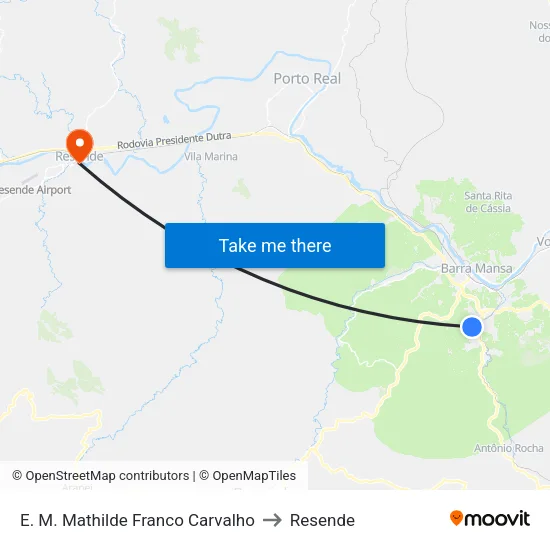 E. M. Mathilde Franco Carvalho, Barra Mansa to Resende map