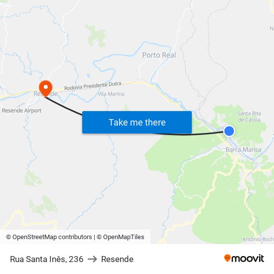 Rua Santa Inês, 236 to Resende map