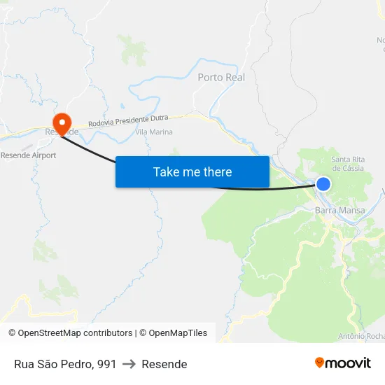 Rua São Pedro, 991 to Resende map