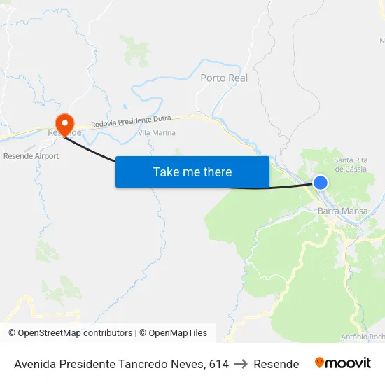 Avenida Presidente Tancredo Neves, 614 to Resende map