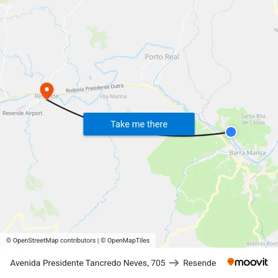 Avenida Presidente Tancredo Neves, 705 to Resende map