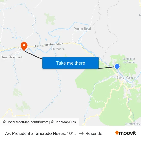 Av. Presidente Tancredo Neves, 1015 to Resende map